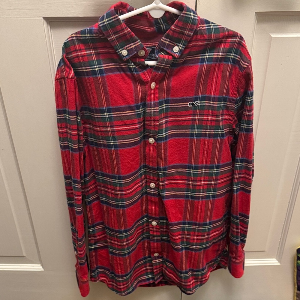 Vineyard Vines Kids’ Red Plaid Flannel Button Down Shirt